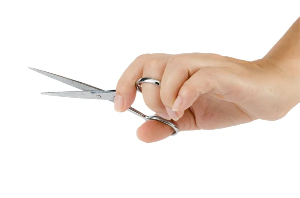 Hand holding hair's scissors — Stock Photo, Image