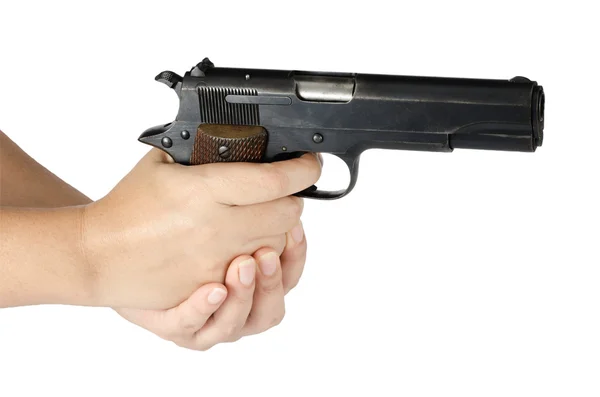 Mão de mulher com arma — Fotografia de Stock