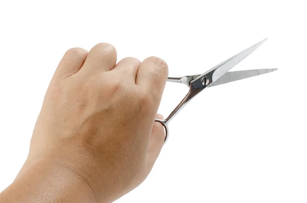 Mão segurando tesoura do cabelo — Fotografia de Stock