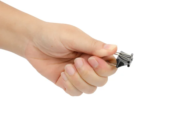 Hand mit schwarzer Büroklammer — Stockfoto