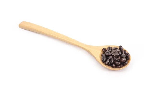 लकड़ी के चम्मच में भुना हुआ कॉफी बीन्स — स्टॉक फ़ोटो, इमेज