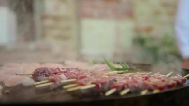 Odpoledne Pečení Kebaby Vaří Grilu — Stock video