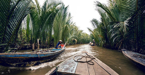 Rowing a boat in Vietnam