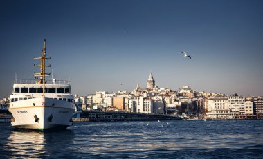 Floating ship and Instanbul city clipart