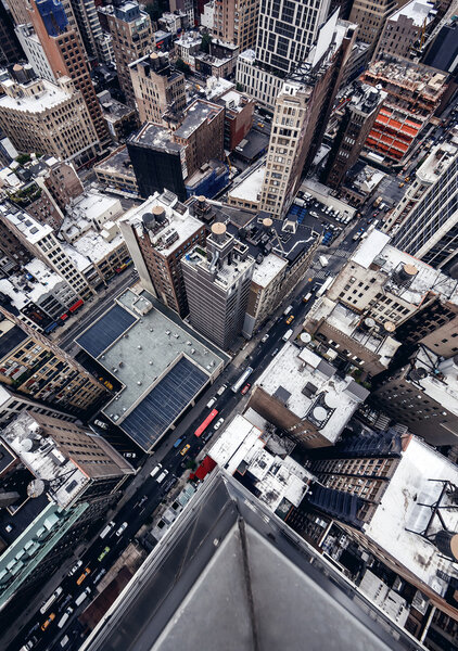 High top view on city buildings and traffic of New York