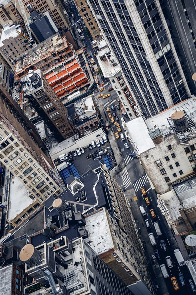 High top view on city buildings and traffic of New York