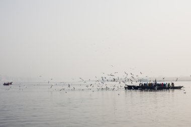 Ganj nehrinde teknelerle yüzen hacılar