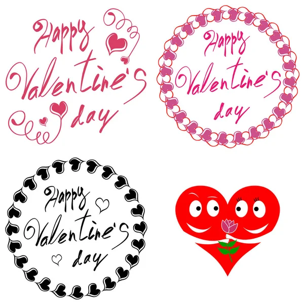 Happy Valentine Day Print Handwritten Text Congratulation February Vector — Stock Vector