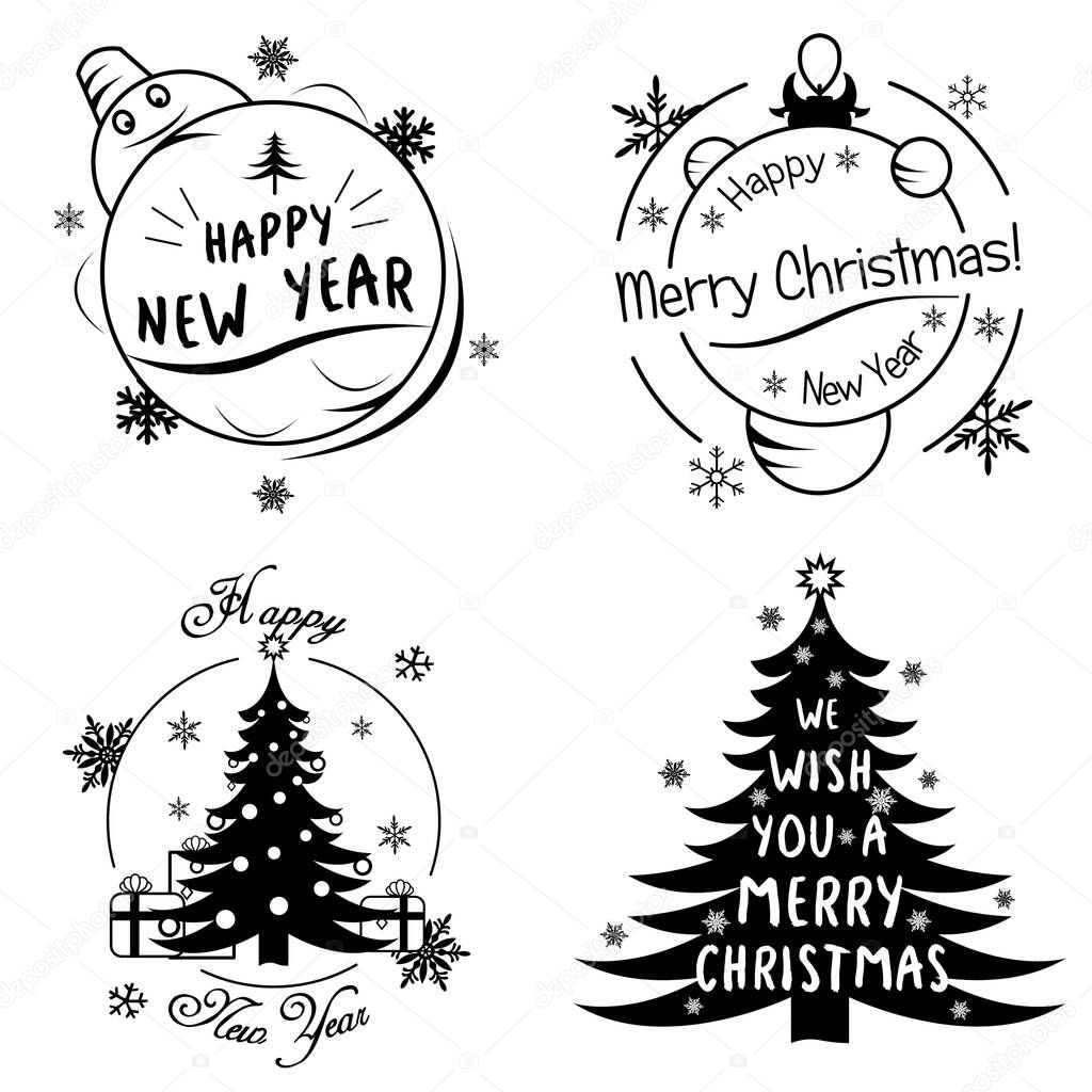 Vector greeting print Christmas tree we wish you Merry Christmas and Happy New Year