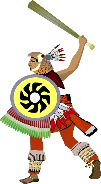 Den forntida aztec krigare vektor illustration isolerade. — Stock vektor