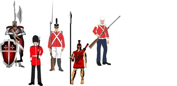 Farklı zamanlarda ve üzerinde beyaz illüstrasyon izole dönem, vektör set, Warriors