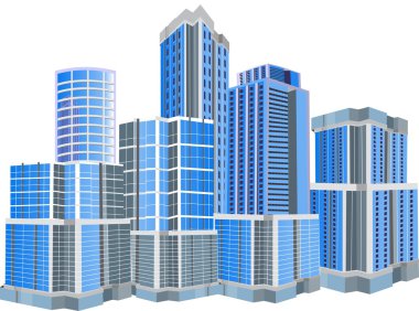 Kentsel yapılar üzerinde beyaz vektör illüstrasyon izole