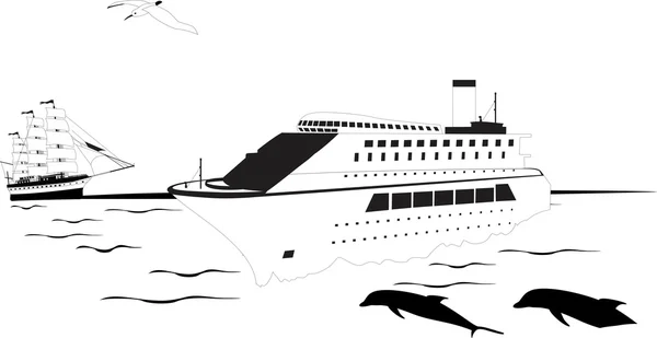 Cruise liner skisser på ocean waves vektor illustration — Stock vektor