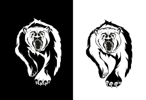 2 Медведь ходьба вектор иллюстрация монохромный. Логотип — стоковый вектор