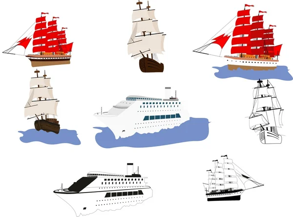 Векторные корабли, изолированные на белом — стоковый вектор