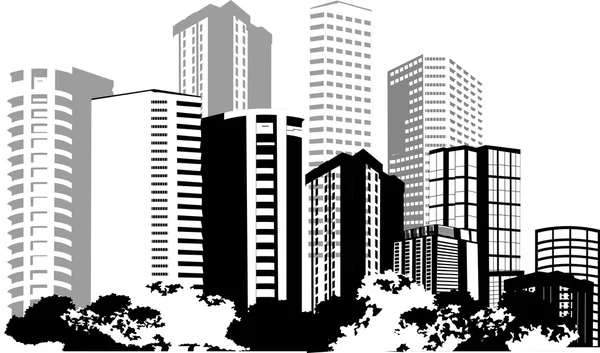 Moderna stadslandskapet. Monokrom vektor illustration — Stock vektor