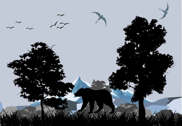 Natura silhouette selvagge, orso nero — Vettoriale Stock