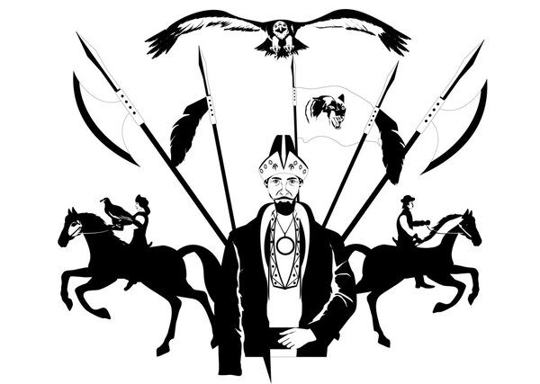 Исторические личности и символы Казахстана, векторная иллюстрация
