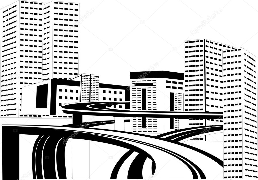 Monochrome colored vector illustration of city