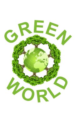 Yeşil dünya, dünyanın dört bir yanındaki ağaçlar, ekolojik, çevre koruma teması, vektör konsepti çizimi