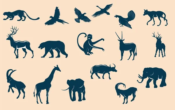 Conjunto Siluetas Logotipos Animales Aislados Ullustración Vectorial Blanca — Archivo Imágenes Vectoriales