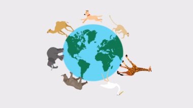 Dünyanın dört bir yanındaki hayvanlar ekolojik kavram 2D animasyon