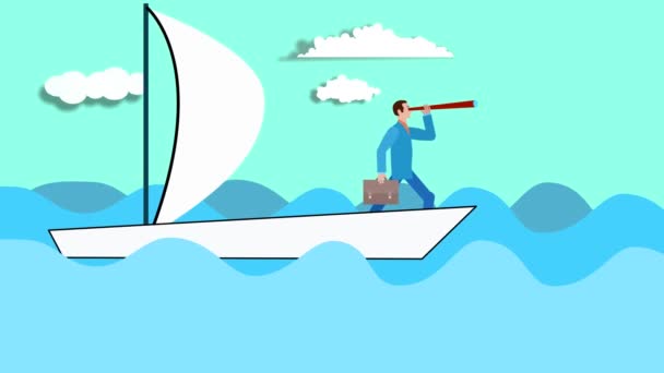Şadamı Teknesini Dalgalarda Yüzdürüyor Animasyon Çizgi Filmi — Stok video