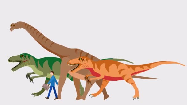 Turista Entre Los Dinosaurios Looping Animación Dibujos Animados — Vídeo de stock