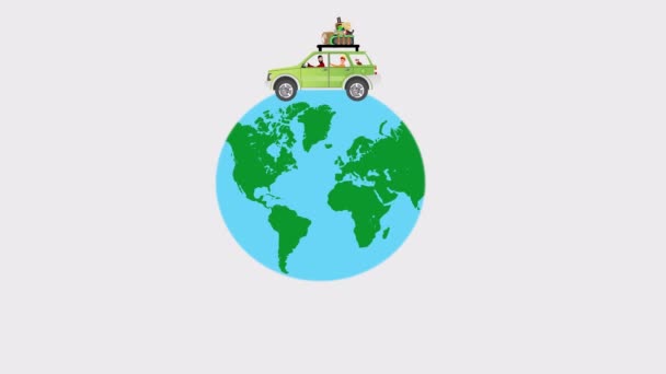家庭越野车在滚动地球上循环动画 2D卡通 — 图库视频影像