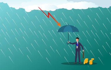 Yatırımını, yağmurunu, konsept vektörünü savunan iş adamı