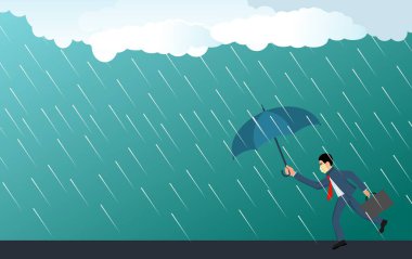 İş adamı yağmur altında yürüyor, konsept vektörü
