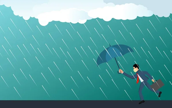 İş adamı yağmur altında yürüyor, konsept vektörü