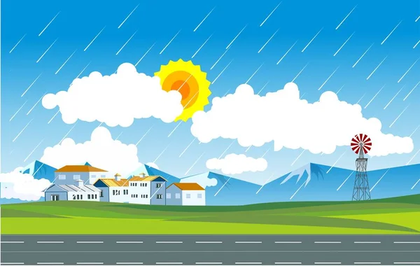 Taşra manzarası, vektör illüstrasyonu yağıyor.