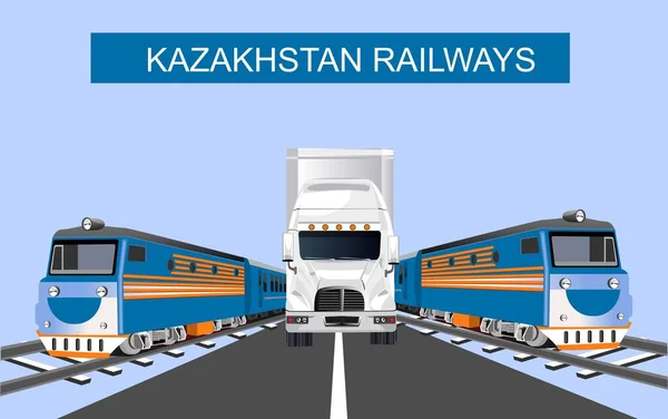 Τρένα Και Φορτηγά Φορέας Logistics Kazakhstan Σιδηροδρομικό Λογότυπο Της Εταιρείας — Διανυσματικό Αρχείο