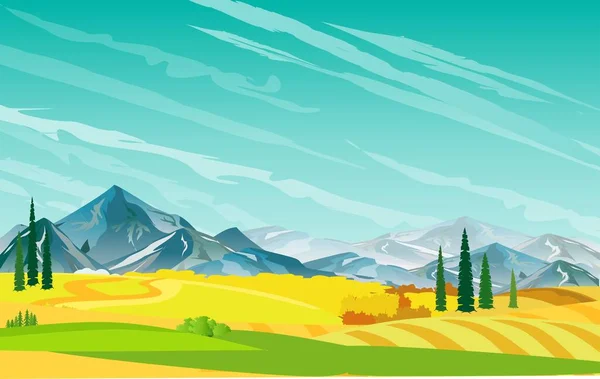 Paisaje Campo Montañeses Campos Oro Verde Tierras Cultivo Ilustración Vectorial — Vector de stock