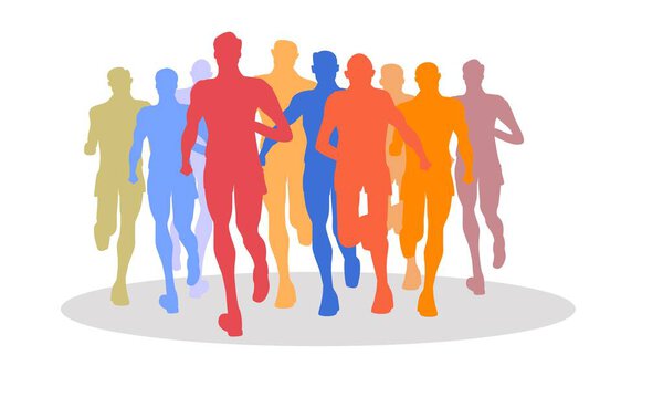 Colored Silhouettes of running men or jogging for sport on the   healthy care for people. Illustration for advertise running sport, vector