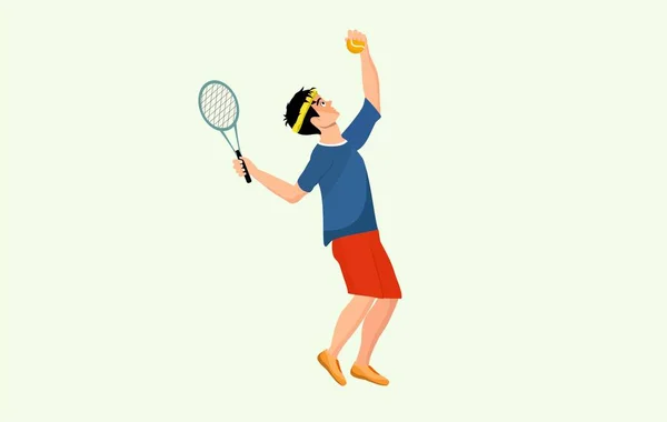 Τένις Παίκτης Αγόρι Έτοιμο Για Παιχνίδι Φορέα Κινουμένων Σχεδίων — Διανυσματικό Αρχείο