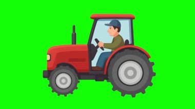 Yeşil Arkaplanda Hareket Etmek için Sürücü Görünümlü Animasyon Traktörü