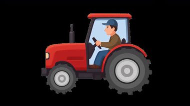 Şeffaf Arkaplan Alfa kanalında ilerlemek için görünen Sürücü ile Canlandırılmış Traktör