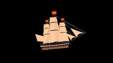  Şeffaf bir Arkaplanda Yüzen Gemi yükseltilmiş yelkenli klasik bir yelkenli, suyun üzerinde hareket ederken görsel olarak sabit duruyor gibi görünüyor. Canlandırmalar için ideal,