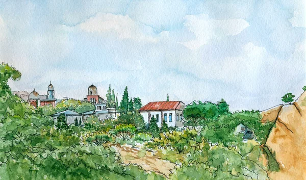 Belle illustration aquarelle de paysage — Photo