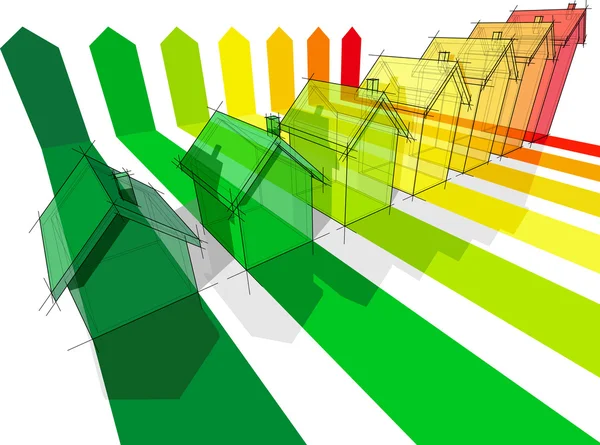 Seven houses energy rating diagram — Stock Vector