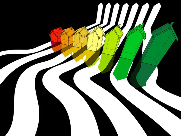 Zeven huizen energie rating diagram — Stockvector