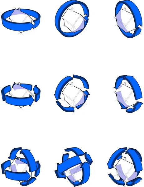 Dom z diagramami niebieskie strzałki — Wektor stockowy