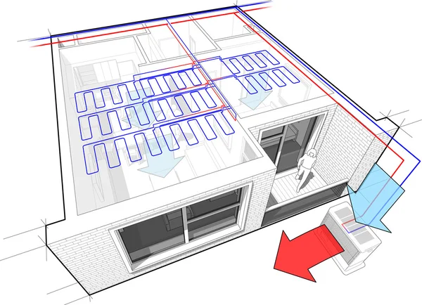 Appartement met plafond koeling — Stockvector