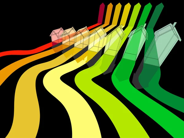 Zeven huizen energie rating — Stockvector