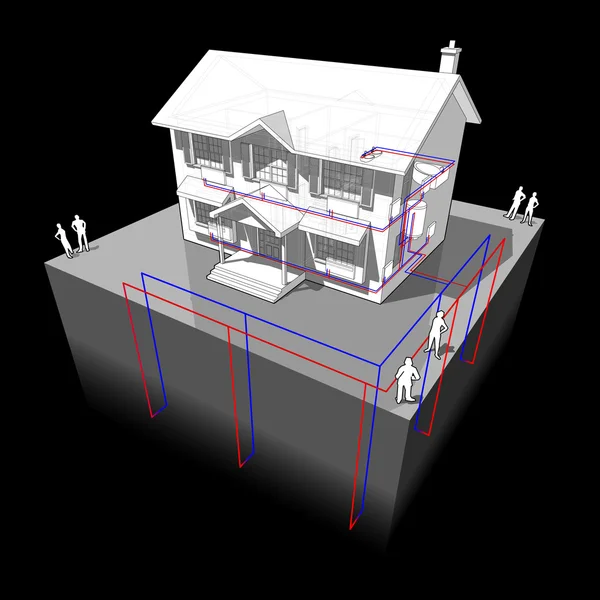 Grond Bron warmtepomp diagram — Stockvector