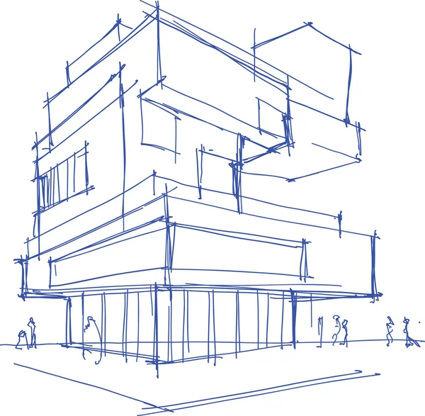 현대 건물의 건축 스케치 — 스톡 벡터