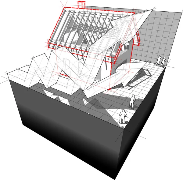 Διάγραμμα του ένα σπίτι υπό κατασκευή με αυξανόμενη επιχείρηση βέλη — Διανυσματικό Αρχείο