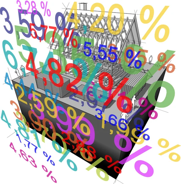 Quadro da casa e diagrama percentual da taxa de juro — Vetor de Stock